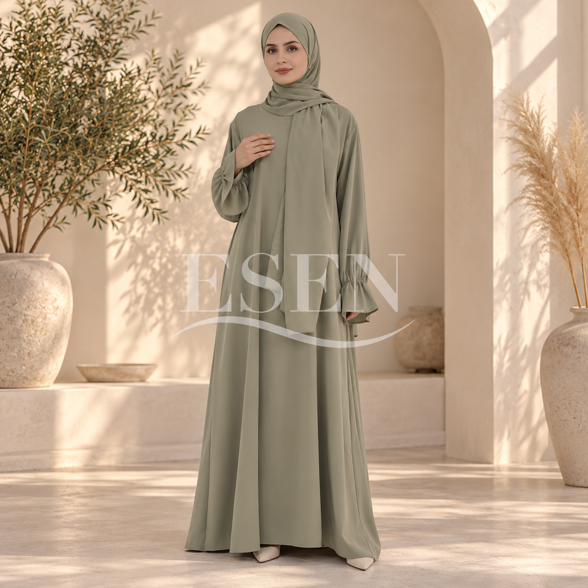 Abaya manches volantées