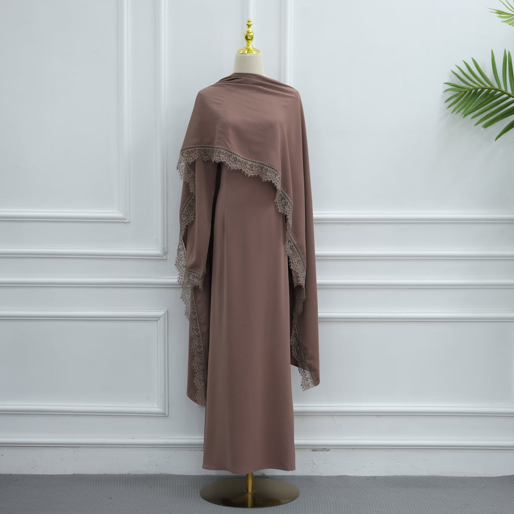 Abaya à Cape Amovible et Finitions Dentelle