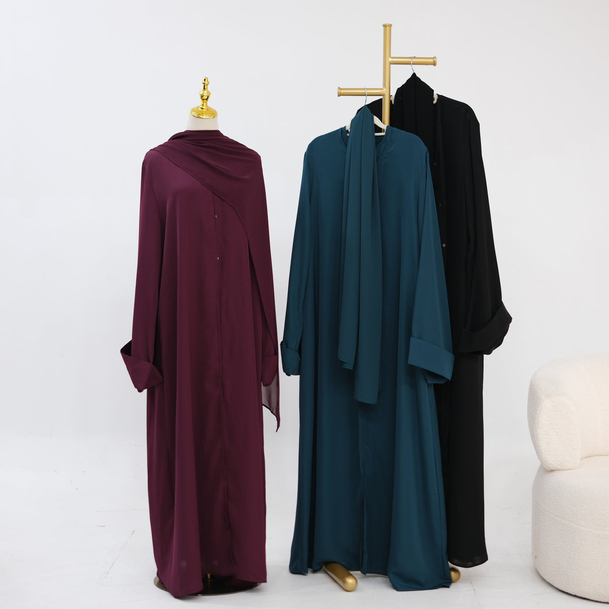 Ensemble abaya et hijab boutonné