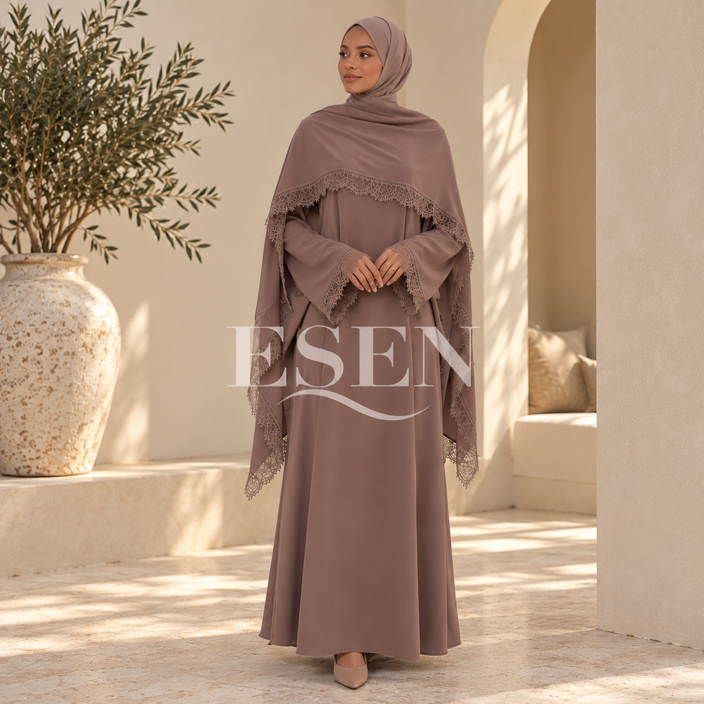 Abaya à Cape Amovible et Finitions Dentelle