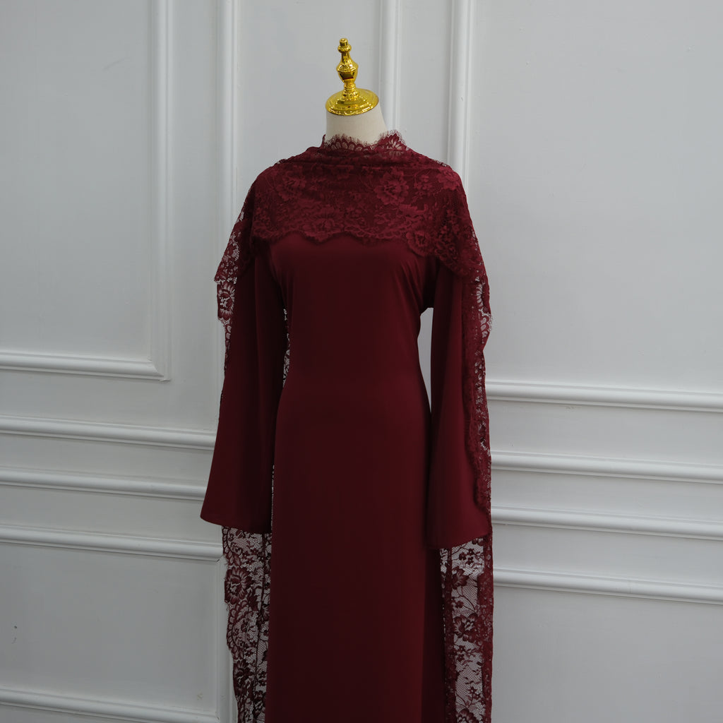 Abaya à cape amovible en dentelle