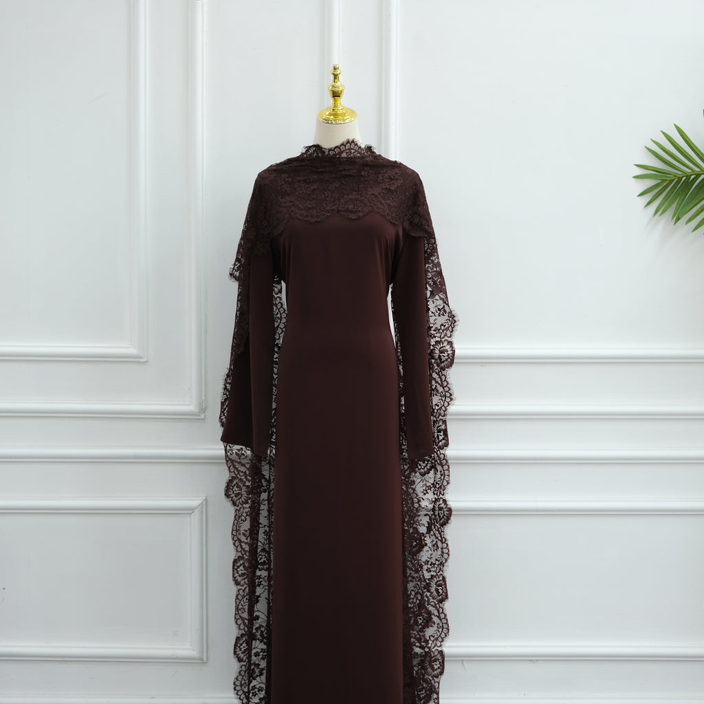 Abaya à cape amovible en dentelle