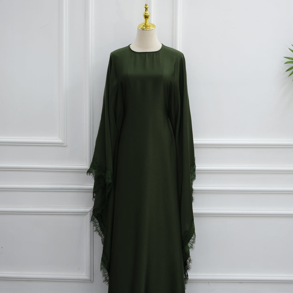 Satin abaya caftan with lace