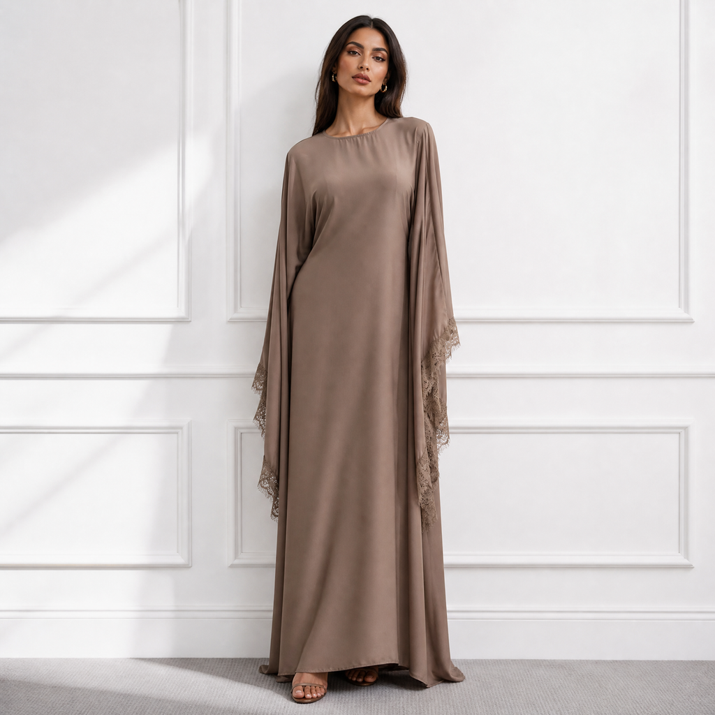Satin abaya caftan with lace