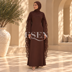 Abaya à cape amovible en dentelle