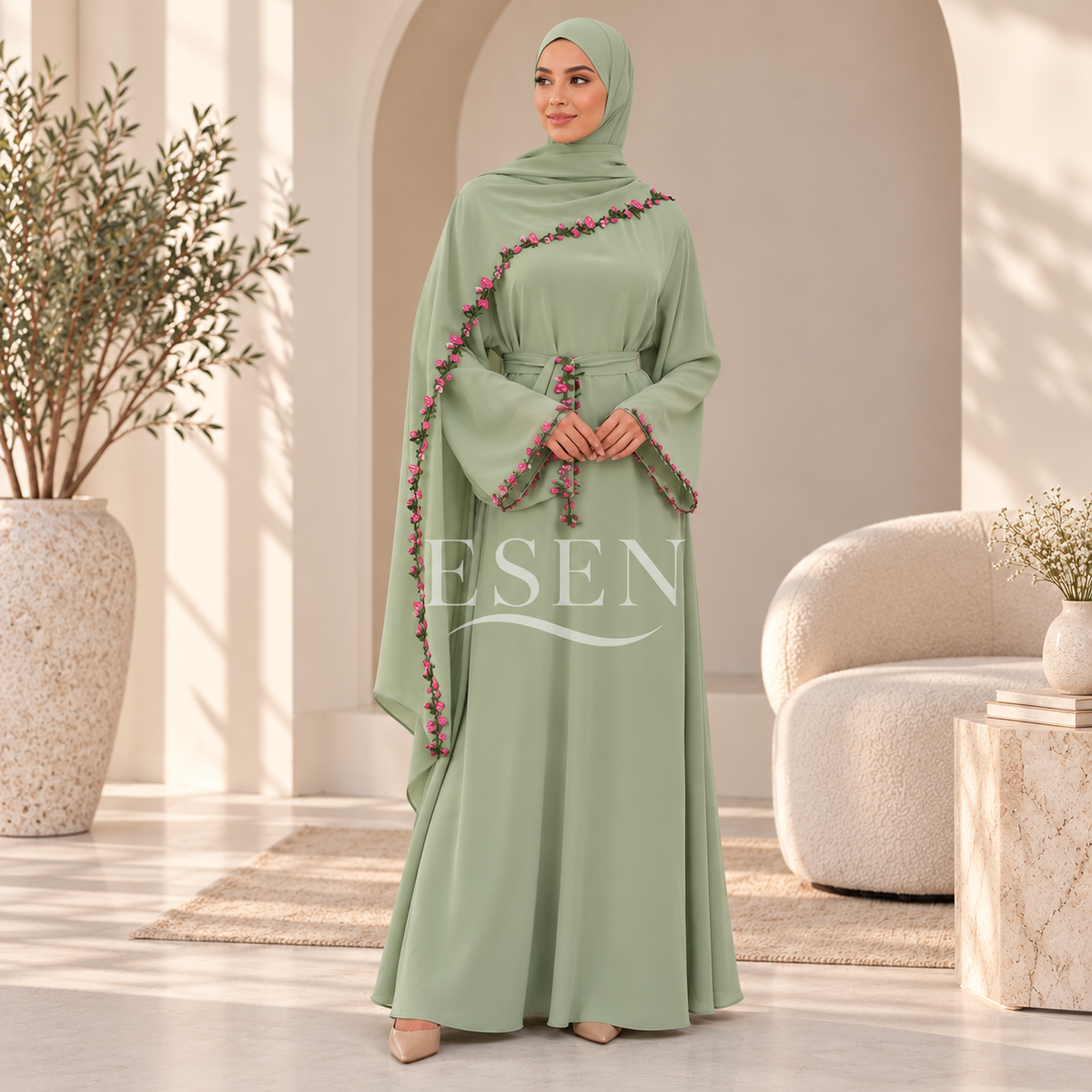 Ensemble abaya et hijab flower